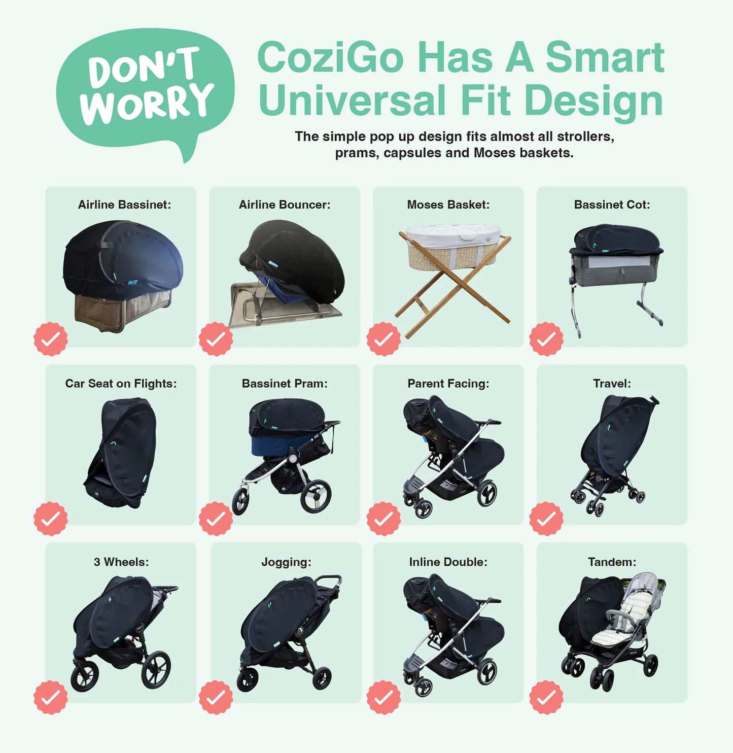 COZIGO - SLEEP & SUN PROTECTION COVER FOR ALL STROLLERS & AIRLINE COTS